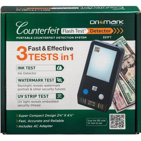 Dri Mark Counterfeit Bill Detector, 2-3/4"Wx4-1/2"Lx7/10"H, Black DRI351FT